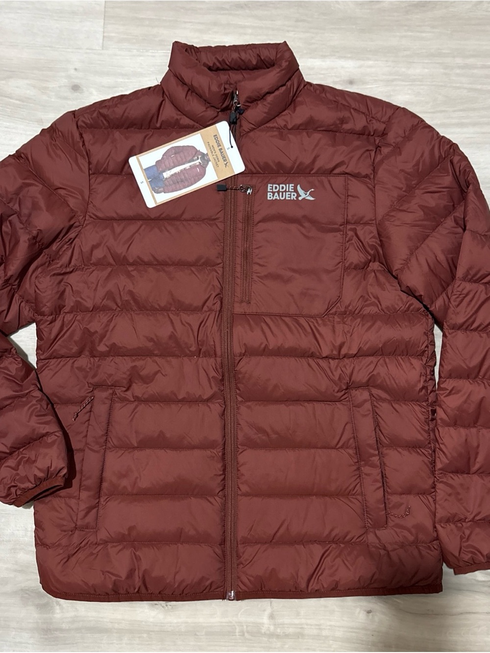 NWT Eddie Bauer Men's 360 Down Packable Jacket Color Rust Sz S